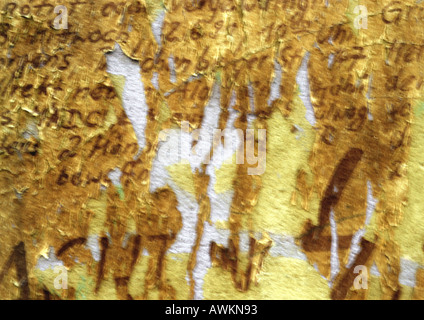 Oro dipingere con la scrittura su di esso, peeling off wall Foto Stock