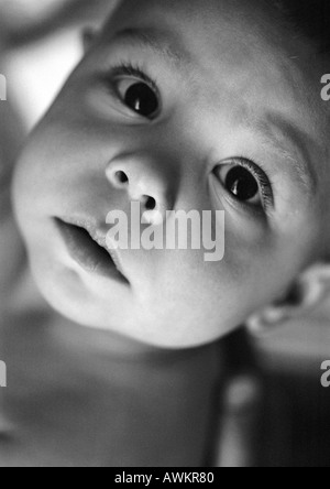 Baby la faccia, close-up, b&W Foto Stock