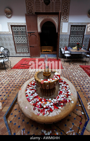 Patio di un Riad, Medina di Marrakech, Marocco, Africa Foto Stock