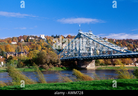 Ponte sul fiume fiume Elba a Dresda, Sassonia, Germania Foto Stock