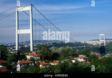 Sospensione ponte stretto, Ponte sul Bosforo, Istanbul, Turchia Foto Stock