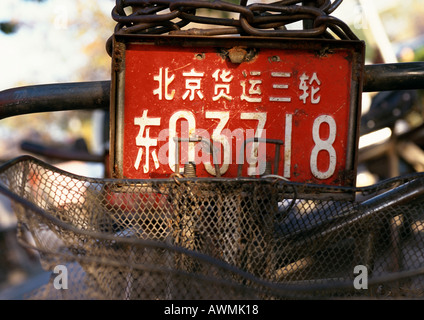 Cina, Pechino, noleggio targa, close-up Foto Stock