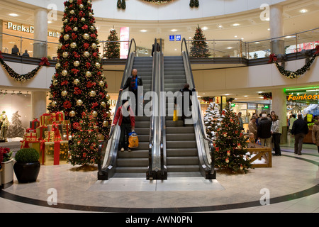 I clienti stanno facendo il loro shopping natalizio in mall, Neu Isenburg, Hesse, Germania Foto Stock