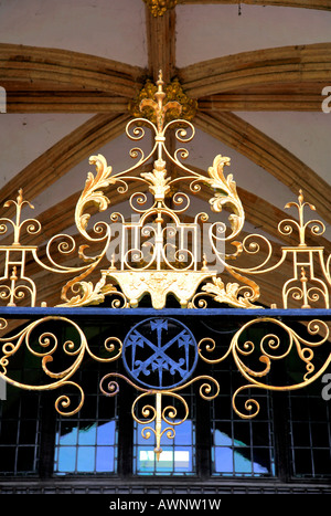 Decorazioni in oro portone d'ingresso ovest in alzato frontale, Peterborough Cathedral, Cambridgeshire Inghilterra, Regno Unito Foto Stock