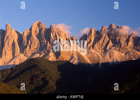 Cime delle Odle in sera, Dolomiti, Bolzano, Italia, Europa Foto Stock