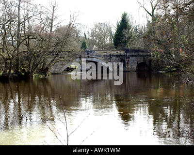 Calver ponte sul fiume Derwent con riflessioni sul fiume Foto Stock