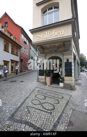 Ponte Kraemerbruecke nel centro storico della città di Erfurt, Turingia, Germania, Europa Foto Stock