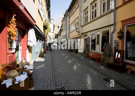 Kraemergasse, stretto vicolo nel centro storico di Erfurt, Turingia, Germania, Europa Foto Stock