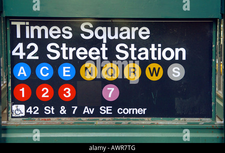 Times Square subway ingresso in NYC Foto Stock