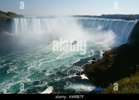 In barca e le cascate del Niagara dal lato canadese in Canada Stati Uniti d'America Foto Stock