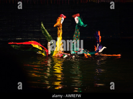 Gru galleggiante sull'acqua durante lo spettacolo al Thang Long acqua Puppet Theatre HANOI VIETNAM Foto Stock