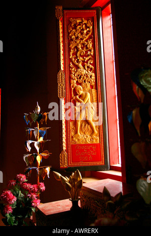 Laos Vientiane Wat Ongs Teu dorato intagliato persiana Foto Stock