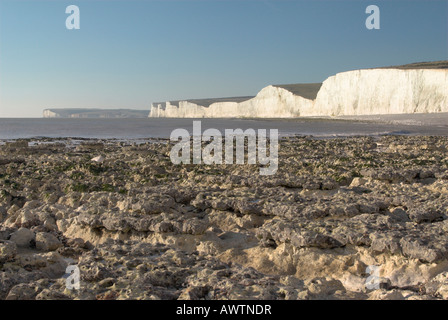 Le sette sorelle landmark sulla Sussex costa tra Eastbourne e Seaford con Seaford in testa la distanza. Foto Stock