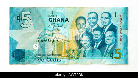 Ghana 5 Cinque Cedi Bank nota Foto Stock