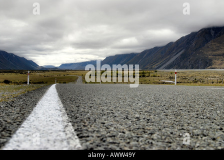 Strada di Tasman Valley. Aoraki National Park. Isola del Sud. Nuova Zelanda Foto Stock