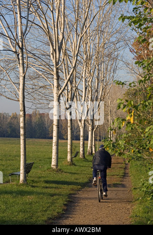 In bicicletta nel parco urbano in autunno il Parco Nord Milano Italia Foto Stock