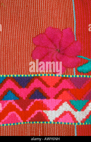 Dettaglio del messicano huipil ricamati con motivi floreali, Chiapas, Messico Foto Stock