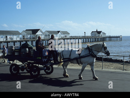 Adnams cavallo l'ultimo giorno di lavoro in Southwold nel Suffolk REGNO UNITO Foto Stock