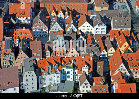 Vista dalla cattedrale sulla parte vecchia della città, Ulm, Baden-Wuerttemberg, Deutschland Foto Stock