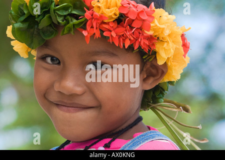 Bambina Beyachal Village, Yap, Stati Federati di Micronesia Foto Stock