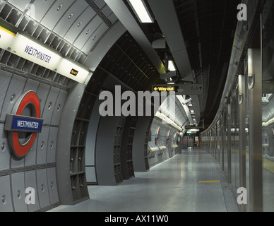 WESTMINSTER stazione della metropolitana Jubilee Line, LONDON, Regno Unito Foto Stock