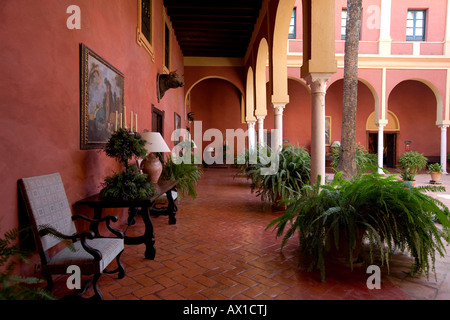 Il patio, il cortile Hacienda Benazuza Elbulli, hotel a Sanlucar la Mayor, Provincia Sevilla, Andalusia, Spagna Foto Stock