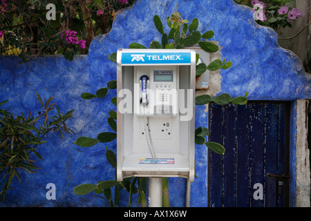 Telefono a pagamento, Playa del Carmen, Messico Foto Stock