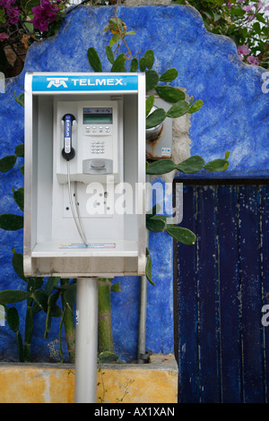 Telefono a pagamento, Playa del Carmen, Messico Foto Stock