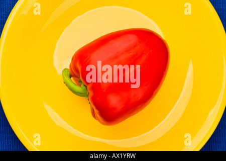 Peperoncino (Capsicum) sulla piastra di colore giallo Foto Stock