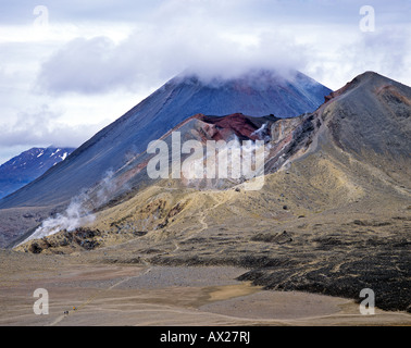 Il Cratere rosso ith Mt. Ngauruhoe sullo sfondo, Tongariro Crossing, Tongariro National Park, North Island, Nuova Zelanda, Oceania Foto Stock