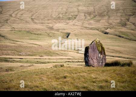 Maen Llúria pietra in piedi vicino a Ystradfellte Powys Foto Stock