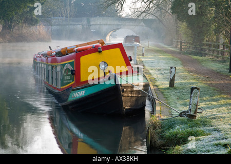 Mezza sunken Kennett Crociere chiatta ormeggiata sul fiume Kennet a Burghfield seguito allagamento invernale Foto Stock