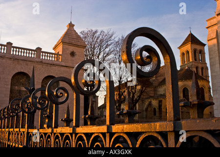 Chiesa del Sacré Coeur scale al tramonto, Montmartre, Parigi Foto Stock