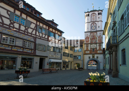 Frauentor Gate nel centro storico di Wangen, Allgaeu, Baden-Wuerttemberg, Germania, Europa Foto Stock