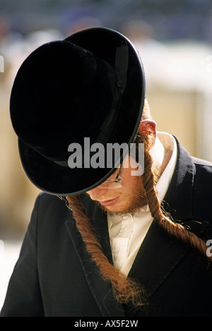 Ebreo ortodosso con sidelocks, Payot, il Muro del Pianto, Gerusalemme, Israele Foto Stock