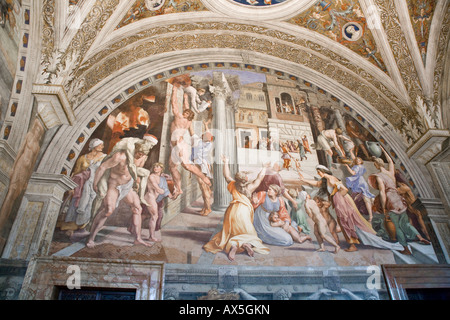 Affresco dell'Incendio di Borgo alloggiato nella stanza dell incendio del Borgo Foto Stock