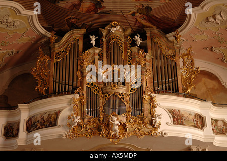 Organo, San Pietro e Paolo Chiesa, Oberammergau, Baviera, Germania, Europa Foto Stock