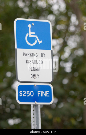 Segno di un contrassegno disabili spazio di parcheggio in un parcheggio in Florida, Stati Uniti d'America Foto Stock