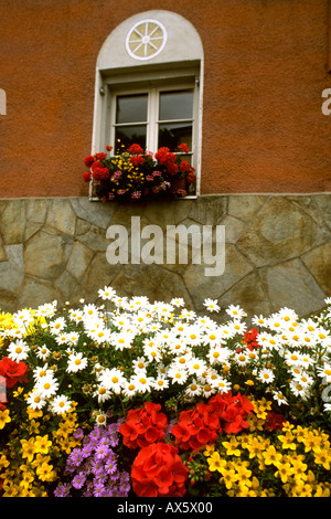 Casa colorati di fiori nella Città Vecchia di Innsbruck in Austria Foto Stock