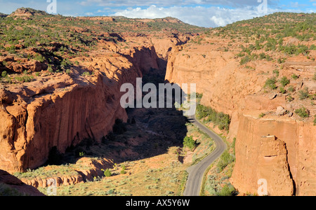 Avvolgimento su strada attraverso un canyon di arenaria in Grand Staircase-Escalante monumento nazionale, Utah, Stati Uniti d'America, America del Nord Foto Stock