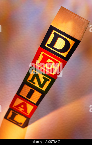 Pila di giocattolo di legno blocchi di costruzione l'ortografia della parola Foto Stock