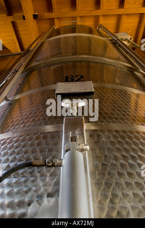 Serbatoio in acciaio per conservare il vino in una temperatura controllata in un Italian winery cantina serie Foto Stock