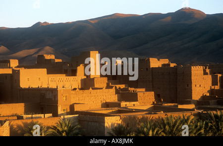 La Kasbah di Tamnougalt, al tramonto la Valle di Draa, Marocco Foto Stock