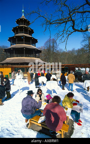 Chinesischer Turm, Engl. Garten, Muenchen, Bayern Deutschland Foto Stock