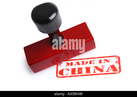 Fabbricato in Cina timbro di gomma ritagliata su sfondo bianco Foto Stock