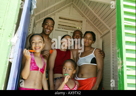 Spogliatoi a St. James Beach, Cape Peninsula, Western Cape, Sud Africa Foto Stock