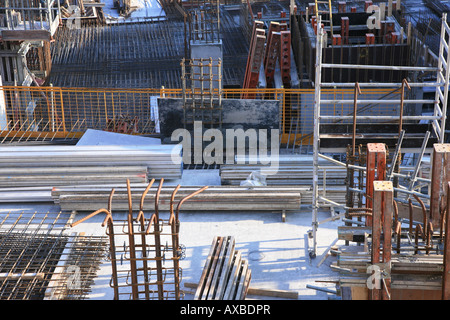 In situ del cemento armato edificio sito in costruzione, Hilton Hotel,Liverpool Foto Stock