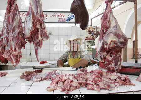 Il fornitore, mercato di carne, Valladolid, Messico Foto Stock