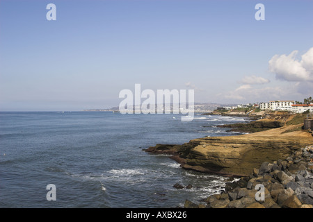 Rock e le formazioni di sabbia sulla spiaggia della California del Sud Foto Stock