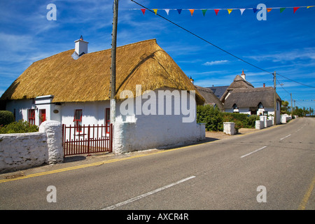 Tradizionale cottage con il tetto di paglia, Kilmore Quay, County Wexford, Irlanda Foto Stock